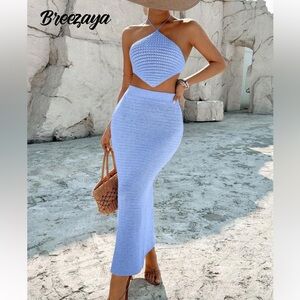 🟡5/$25 DEAL! Blue Knit Maxi Skirt and Top Set
